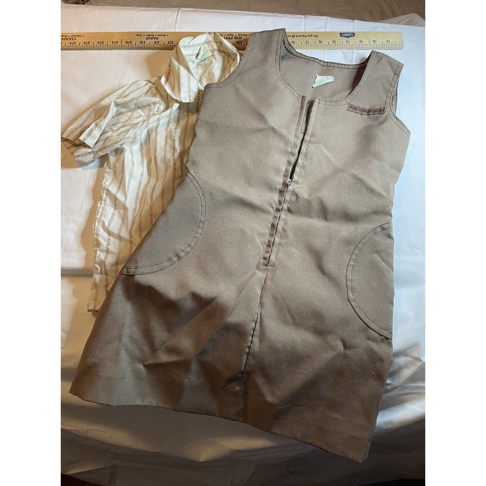Girl Scouts Blouse & Dress Jumper Smock Brown Girls Zip Front USA Size 8/10